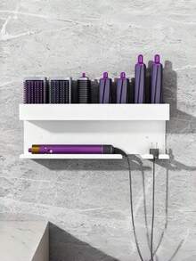 1pc Large Capacity Carbon Steel Wall Mount Holder For Hair Dryer Curling Iron Rustproof No Drilling Self Adhesive Strong Load Bearing Hair Tool Storage Box Bathroom Salon Organizer For Home Hotel Dormitory Travel Black Wall Mounted Hair Dryer Stand - Multicolor - View 4