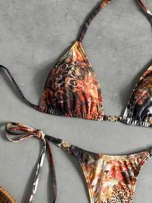 Swim Vcay 女士两件套热带性感可爱碎花吊带三角比基尼上衣和侧系带比基尼泳裤套装，热销沙滩度假休闲优雅情人节派对比基尼 - 彩色 - 查看 4