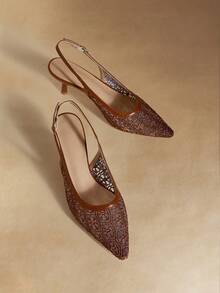 Rosivie Women's Elegant Embroidered Pointed Toe High Heels, Suitable For Commuting - Brown - View 3