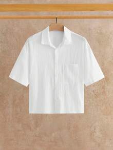 HIMLAND Men's Checkered Camp Collar Shirt In Earthy Brown. Relaxed Fit, Fabric. Layer Over Tanks Or Button Up For Vintage Summer Style. - White - View 8