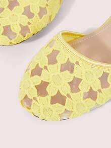 CUCCOO DOLLMOD Women's Shoes, Lace Mesh Upper, Round Toe, Flats, Mary Jane, Heel Sandals, Sweet, Cute And Comfortable In Summer - Flower yellow - View 4