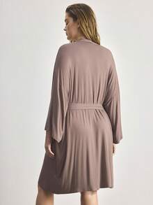 Ocili Plus Size Leisure Ultra Soft Robe, Silky & Breathable, Pairs Well With All Basics - Brown - View 3