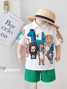 SHEIN 兒童男童 2 件組休閒學院風度假短褲，舒適時尚實用百搭，柔軟舒適，配色大膽條紋色 - 彩色 - 查看 6