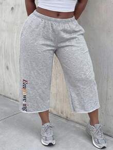 Slaydiva Spring Summer Music Festival Easter Western Active Casual American Vintage Plus Size Women's Pants Grey Floral Loose Elastic Waistband Wide Leg Formal - Light Grey - View 10