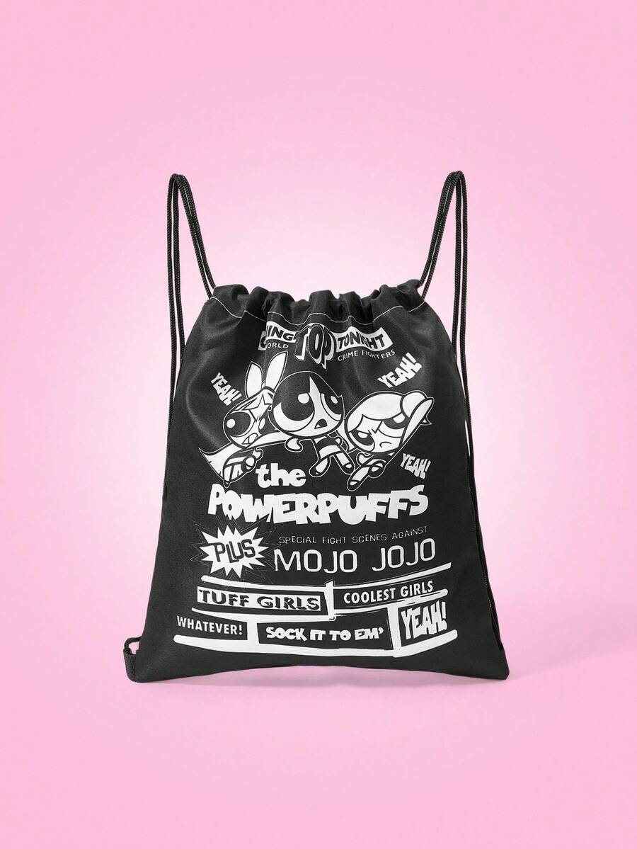 THE POWERPUFF GIRLS X SHEIN 运动、健身、旅行、游泳、沙滩适用抽绳背包。运动包、健身包,男女老少皆宜。健身配件、书包、大学包。 - 卡通 - 查看 1