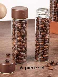 6/12 Pcs Walnut Wood Base Coffee Capsule Storage Box With Lid, Reusable Glass Storage Jar For Fresh Coffee Beans, Comes With Display Stand – Perfect For Kitchen & Dining Room Decoration - Brown - View 8