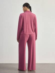 Ocili Soft Floral Print Pajama Set With Collar, Long Sleeve Top And Pants For Women - Red Violet - View 2