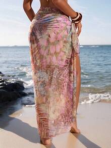 Opulessa Women's Tropical Plant Print Side Tie Waist Cover-Up Skirt - Multicolor - View 2