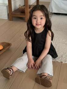 Dazy Kids Baby Girl Sleeveless Round Neck Ruffle Hem Shirt And Long Pants Set Summer Toddler - Black - View 1