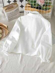 Young Girl Young Girl Woven Solid Color 3D Bow Casual Shirt - White - View 5