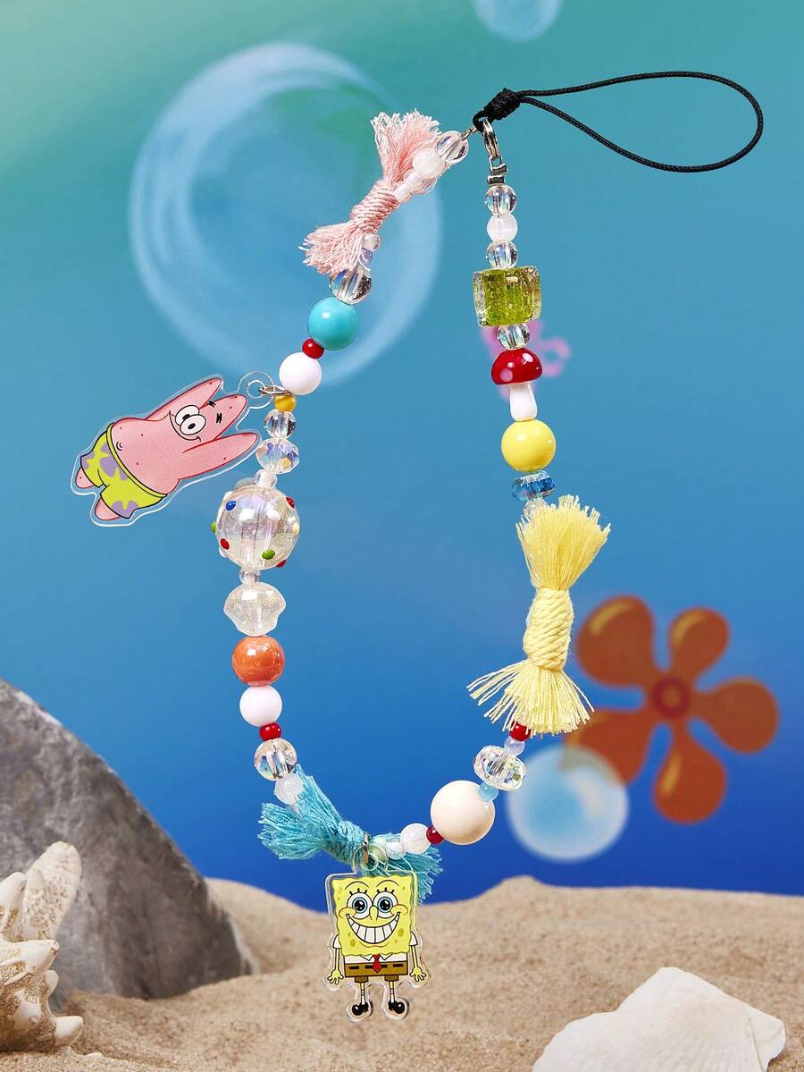 SpongeBob SquarePants | SHEIN 時尚可愛卡通狗狗壓克力手工串珠手機鍊 手機掛繩 手機吊飾 - 彩色 - 查看 1