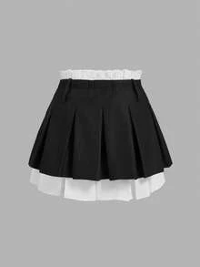 SHEIN MOD Minifalda gris con parches y doble capa plisada talla grande - Negro - Ver 2