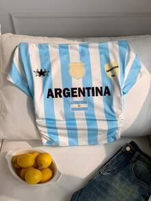 Comfortcana Striped Off-Shoulder Argentina World Cup Print T-Shirt, Jersey - Multicolor - View 6