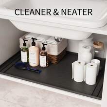 1pc Silicone Under Sink Mat, Kitchen Waterproof & Oil-Proof Protector Mat, Multi-Use Silicone Tray For Bathroom, Pet Feeding, Tools, Under Cabinet Storage & Countertop Protection - Black - View 2