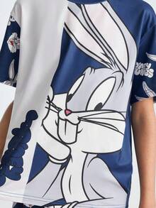 LOONEY TUNES X SHEIN 青少年男孩卡通兔子印花休闲短袖 T 恤和短裤舒适睡衣套装 - 彩色 - 查看 6