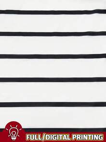 SHEIN Digital Print Women's Regular Shoulder Fitted Short Sleeve T-Shirt Brunch Black And White Striped Summer French Casual - Multicolor - View 5