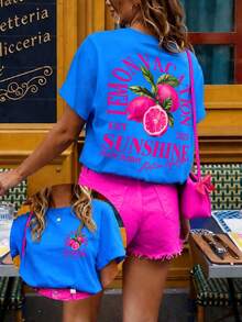 DrmWander Women's T-Shirt, Women's T-Shirt Streetwear Tropical Top, Street Style, Graphic Short Sleeve T-Shirt, Cute Summer Top Vacation Yellow - Blue - View 4