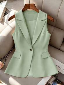 Elenzga Áo blazer mỏng nhẹ, tối giản, không tay dành cho nữ cỡ lớn - màu xanh lá - Xem 1