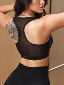 Slayform Slayform Sujetador deportivo sexy para mujer con malla, patchwork y espalda descubierta - Negro - Ver 5