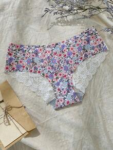 CottageSlumber Women's Contrast Lace Floral Print Triangle Panties - Multicolor - View 6