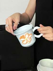 New, Original Hand-Drawn Flower Water Cup, Ceramic, High-Appearance, Pink And Pastel-Colored Coffee Cup, Perfect Gift Item, Creative Cup. - Multicolor - View 8