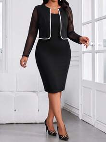 SHEIN Lady CURVE 大尺碼女款拼色休閒派對與旅行洋裝 - 黑與白 - 查看 3