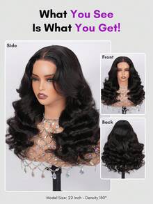 ALL READY WIG 8x5 身體波浪無膠假髮 真人髮 預拔髮 預剪 180% 密度抽繩假髮 真人髮 8x5 HD蕾絲前假髮 真人髮 女用 預處理即用假髮 20英吋 - Natural Black - 查看 5