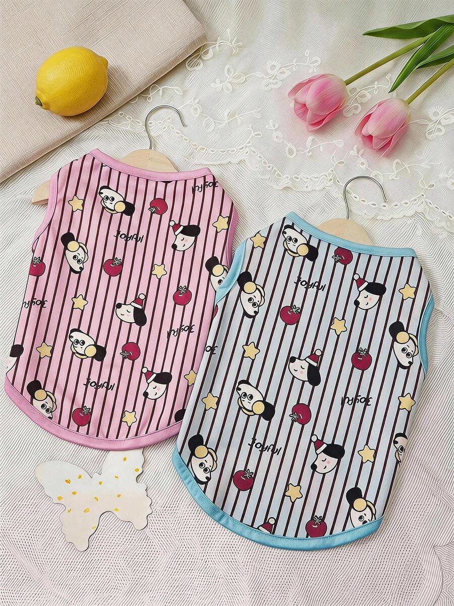 PETSIN 2件装帽子,小狗戴着番茄字母印花休闲风帽子,亲肤透气多色宠物背心 - 彩色 - 查看 1