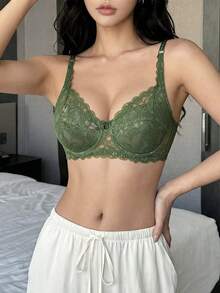 Napfluff 女士蕾丝文胸一件装（带钢圈） - 軍綠色 - 查看 3