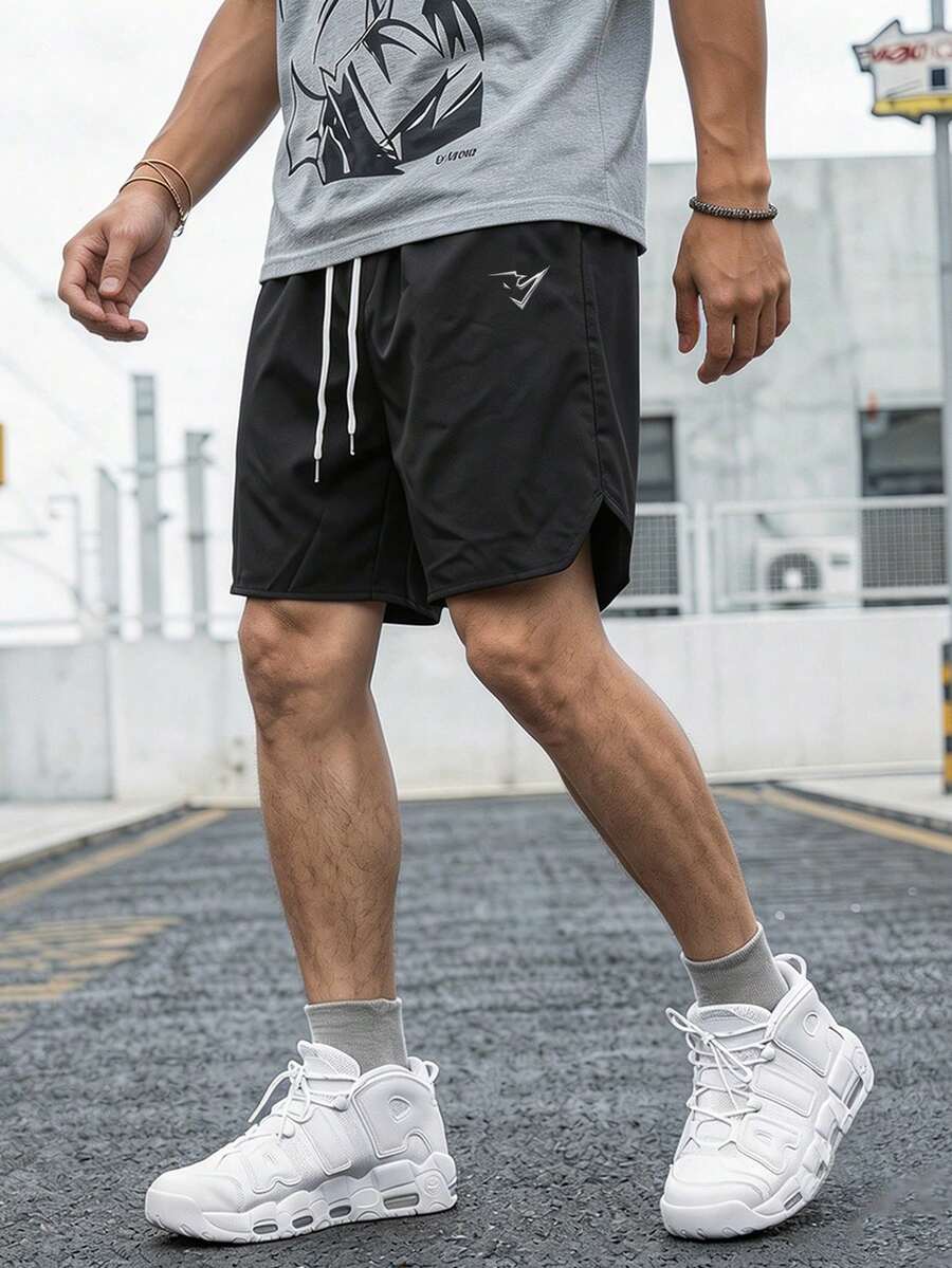 Gym Rark 男士幾何印花抽繩腰戶外運動短褲,健身、度假 - 黑色 - 查看 1