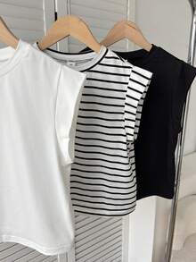 SHEIN Tween女孩簡約休閒圓領短袖T恤 - 彩色 - 查看 5