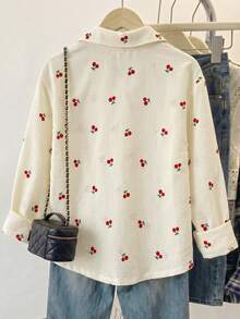 SHEIN Genkimix Kids Young Girls Print, Fresh And Lightweight Design, Girls Shirt, Lapel Long Sleeve Loose Casual Shirt,Spring And Autumn Casual Shirt Back To School - Apricot - View 2
