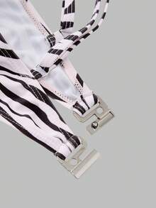 Oceva Women's Zebra Print Metal Buckle Sexy Cut Out One Piece Jumpsuit - Multicolor - View 12