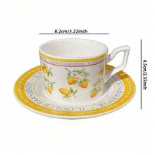 1 Set Ceramic Coffee Cup With Saucer, Lemon Pattern Mug, Perfect Gift For Valentine's Day, Father's Day & Mother's Day, Multipurpose Cup For Coffee Milk Juice, Ideal For Home Restaurant Cafe Coffee Lovers - Multicolor - View 4