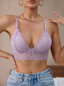 Seduluxe Women's Bow Decor Fashion Lace Lingerie - Mauve Purple - View 4