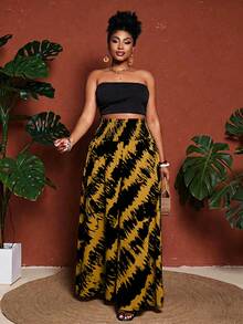 Maweii Pantalones de talla grande con cintura alta, cintura plisada y estampado de bloques de color - Amarillo - Ver 6