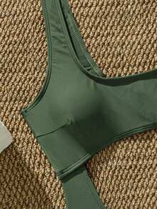 Swim SXY 女款一件式鏤空純色泳衣 夏季海灘適用 - 軍綠色 - 查看 4