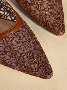 Rosivie Women's Elegant Embroidered Pointed Toe High Heels, Suitable For Commuting - Brown - View 6