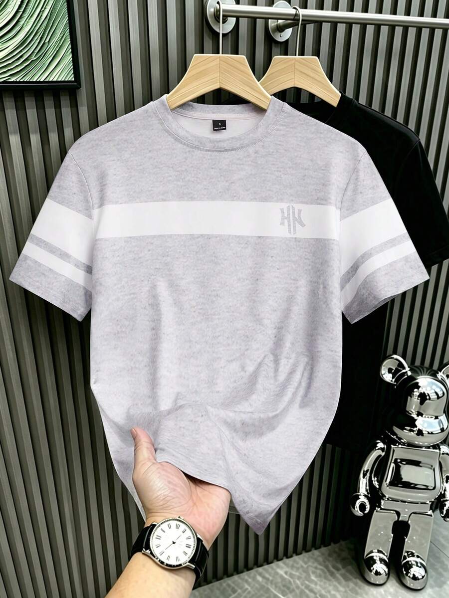 Manfinity Hypemode Men's Contrast Color Round Neck Casual Short Sleeve T-Shirt, Summer - Multicolor - View 1