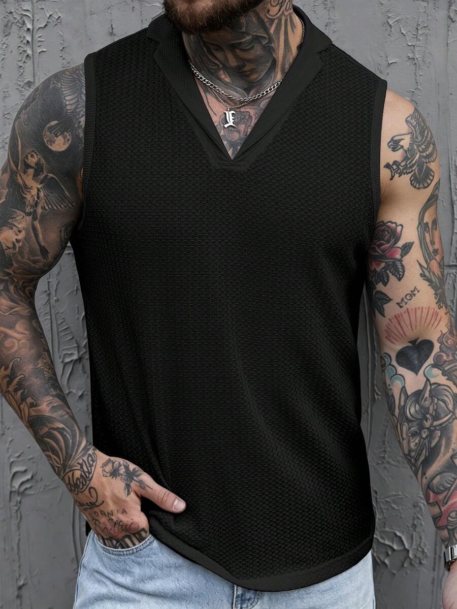 SLATEMANN Men's Solid Color Casual Versatile Daily Commute Tank Top, Holiday - Black - View 1