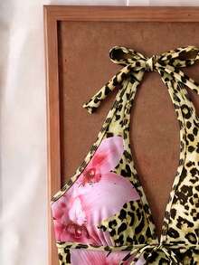 Elavelle Top de bikini con tirantes finos y lazo con estampado aleatorio para mujer, primavera/verano - Multicolor - View 6