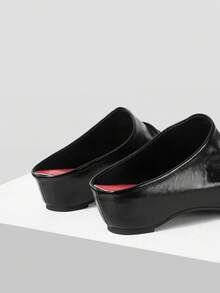 Mnmlis Women's Fashion Commuter Versatile, Wedge Heel Platform Women's Shoes, Inner Height Increase, Pointed Toe, Back Hollow, Hollow, Closed Toe Slippers - Black - View 5