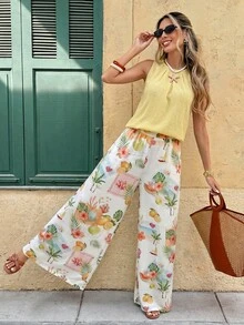 SHEIN Clasi 女士浅黄色圆领吊带背心和阔腿裤两件套 - 彩色 - 查看 8