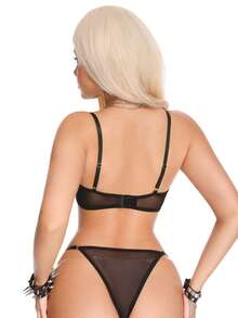 AltBold Women's Spliced Lace Lingerie Set (2pcs, Underwire, Thong) - Black - View 2