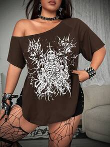 Whyspr Rave Coachella 蕾絲拼接印花極簡修身 T-Shirt - 棕色 - 查看 4