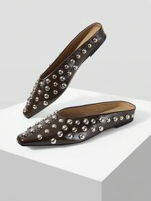 Mnmlis Zapatos de moda para mujer con punta cuadrada pequeña, remaches y diseño calado - Marrón - Ver 5
