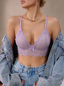 Seduluxe Women's Bow Decor Fashion Lace Lingerie - Mauve Purple - View 3