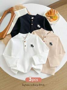 Cozy Pixies Kids Young Boy Knit Solid Color 3pcs -Piece Short Sleeve Top Set, Casual And Comfortable - Multicolor - View 1