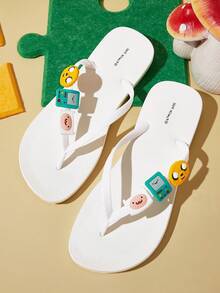 ADVENTURE TIME X SHEIN Cartoon Flip-Flops, EVA Lightweight Material, Toe Protection, Breathable And Quick-Drying, Soft And Comfortable, Summer Beach, Vacation - White - View 2