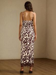Briarwyn Women's Contrast Lace White And Burgundy Zebra Print Camisole Dress Date Night Night Out Summer Sexy - Brown - View 2